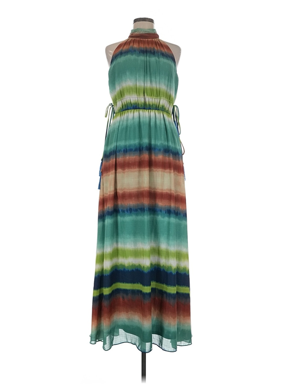NWT Taylor Size 8 Green Multicolor Halter Stripe Maxi Dress